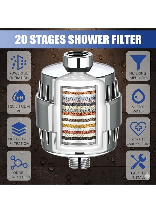 Rosa 20-Stage Shower Water Filter for Hard Water, High Pressure Water Softener, Chlorine Fluoride Removal, Universal G1/2, Chrome Finish - Image 3